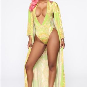 Fashion Nova Royalty Sunsuit Set - Neon Green